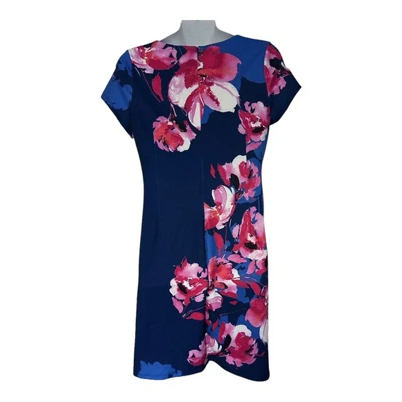 Monroe & Main Pleat-Side Floral Office Casual Brunch Stretch Knit Church Dress - Picture 7 of 16